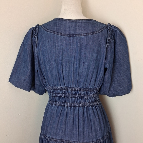 Pilcro Smocked Puff-Sleeve Denim Cotton Dress Size Small - Picture 5 of 12